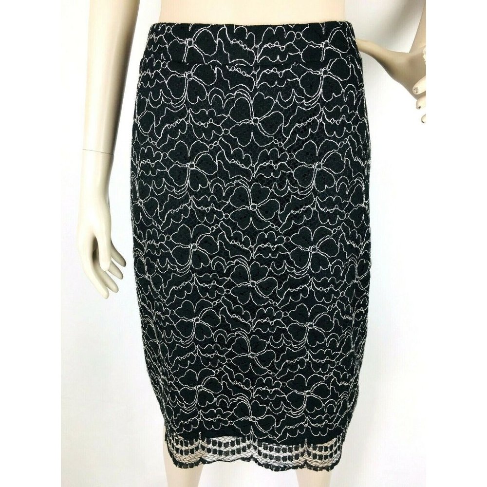 Vintage 90's Elle Lace Floral Spiderweb Stretch Straight Pencil Skirt Si…